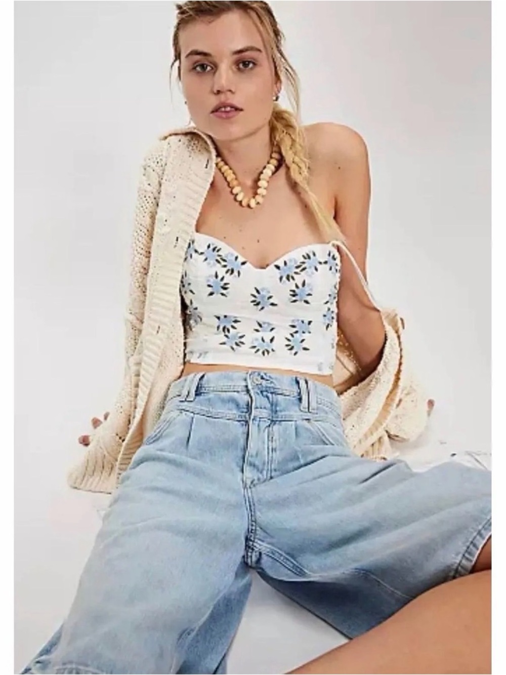 NWT $98 Free People Wild Flowers Embroidered Bustier Tea Combo Top Size M